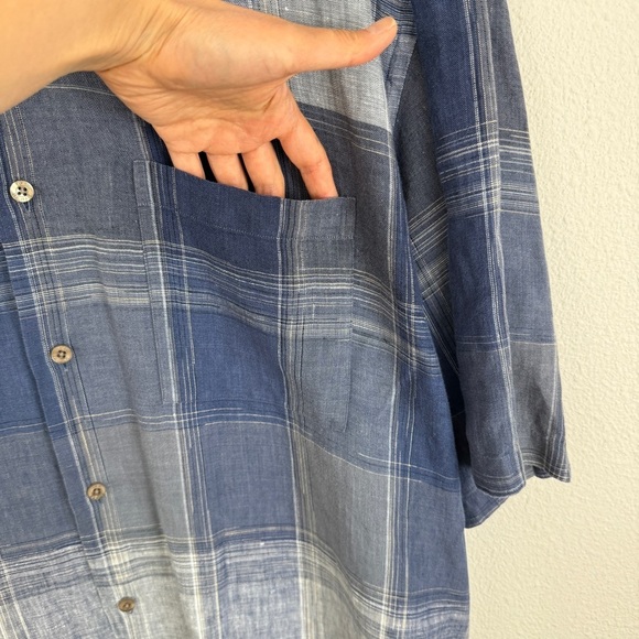 Ike Behar Men’s 100% Linen Plaid Button Down Front Short Sleeve Shirt XXL - Picture 8 of 9